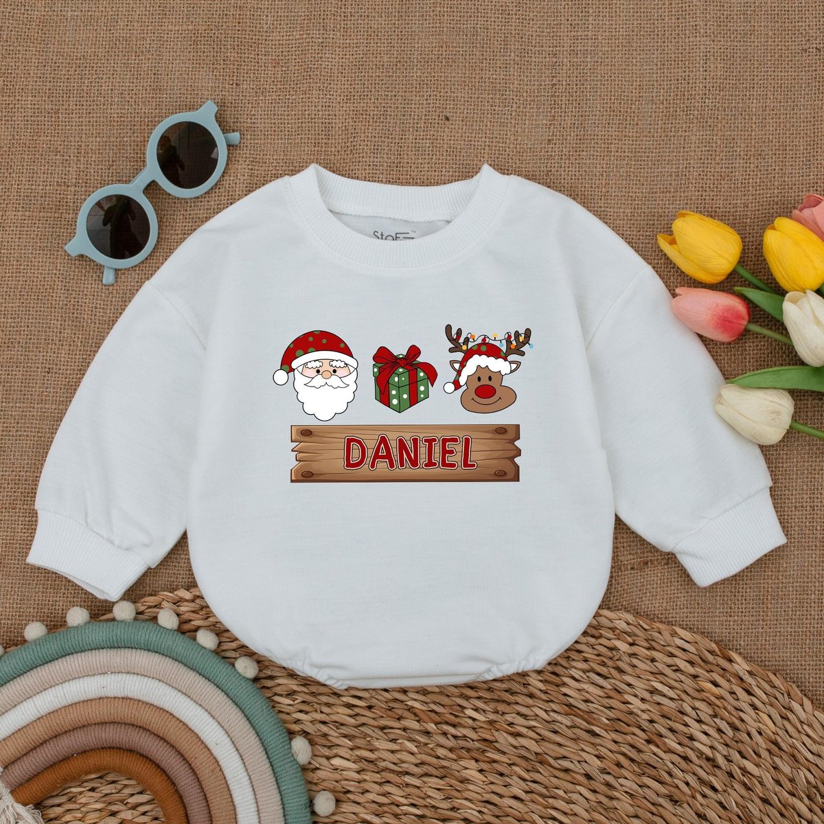 Personalized Christmas Baby Romper Cute Reindeer Baby Bodysuit Baby Christmas Outfit My First Christ 179