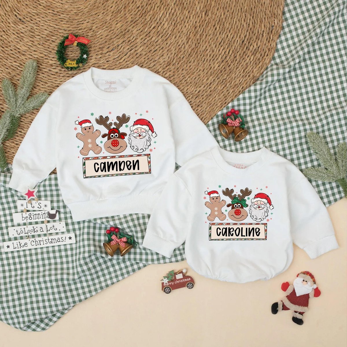Personalized Christmas Boy Girl Bubble Romper Christmas Reindeer Baby Bodysuit Funny Christmas Baby 436