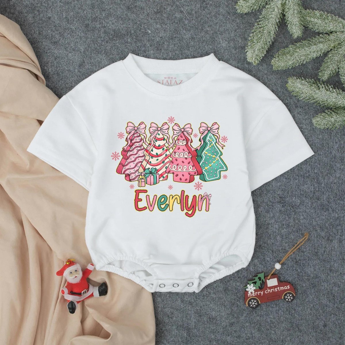 Personalized Christmas Bubble Romper Baby Girl Christmas Tree Outfit Personalized Christmas Tree Fir 435