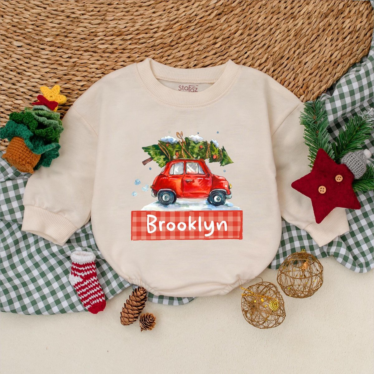 Personalized Christmas Car Romper Boys Christmas Bodysuit Winter Baby Clothes Christmas Baby Shower 176