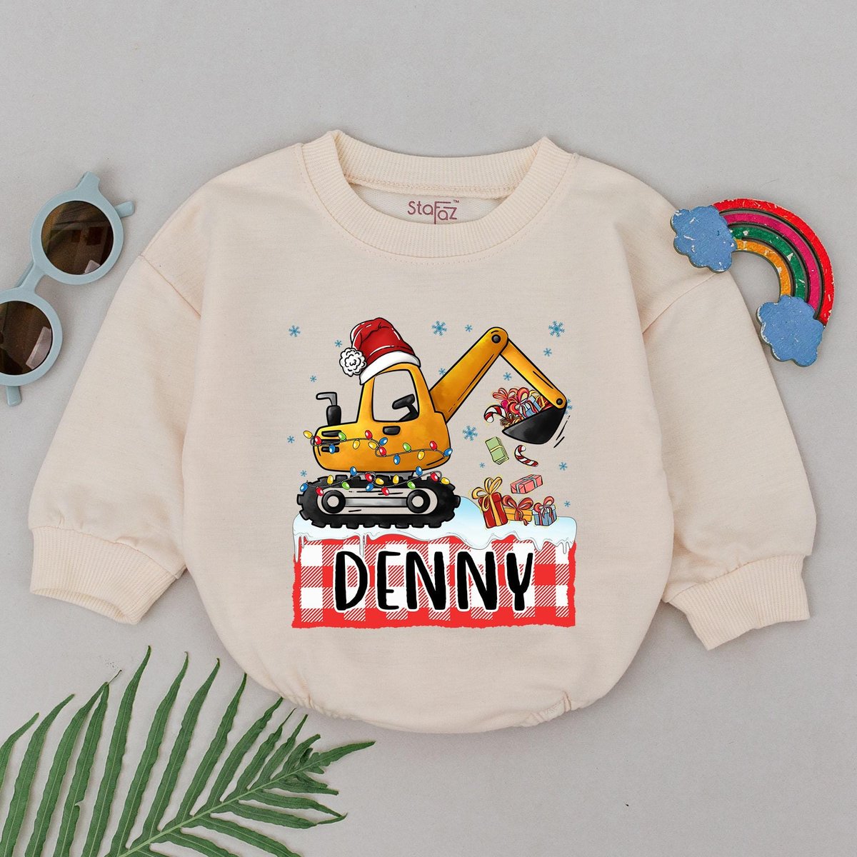 Personalized Christmas Excavator Romper 1st Christmas Baby Romper Baby Shower Gift Christmas Outfits