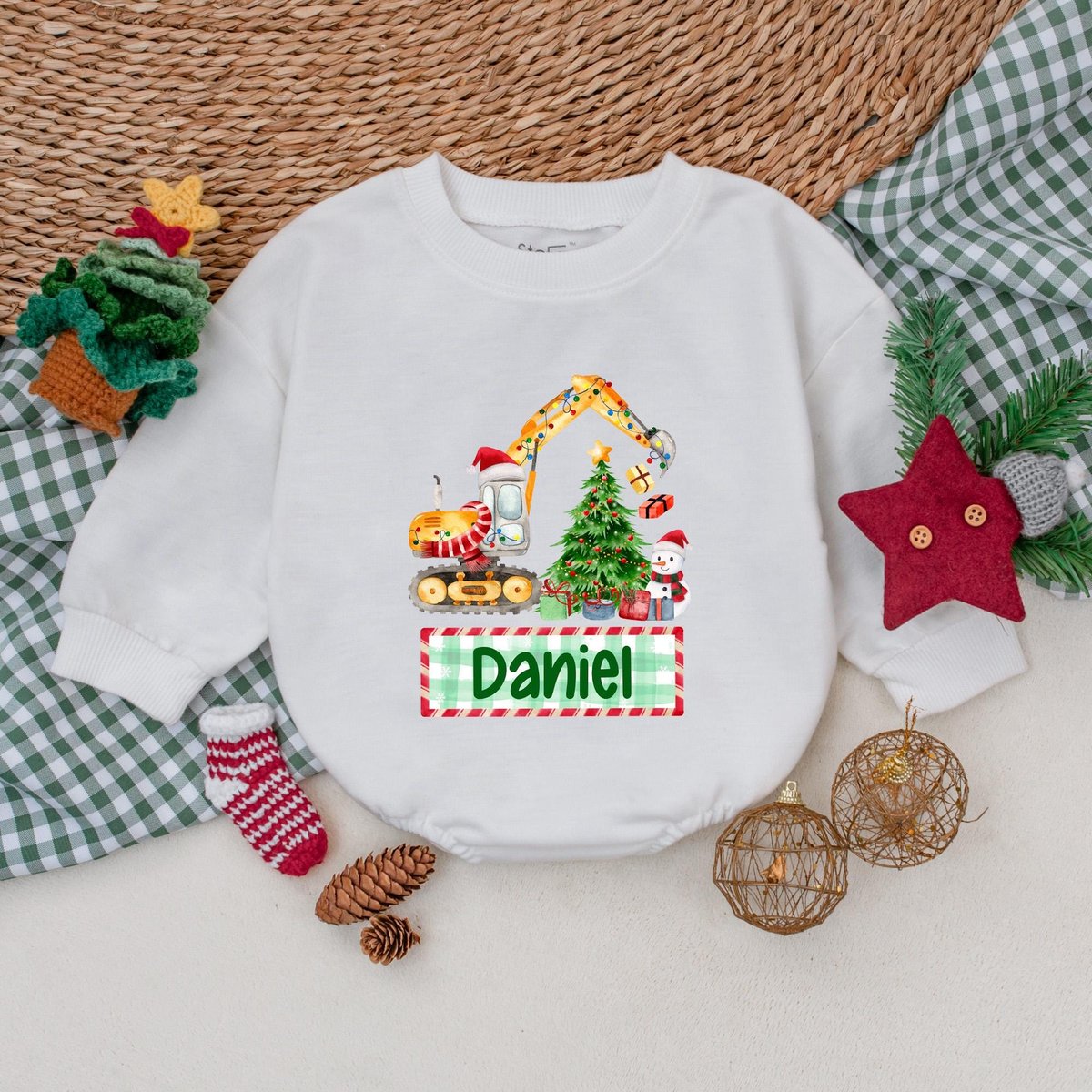 Personalized Christmas Excavator Romper Boys Christmas Bodysuit Baby Boy Christmas Outfit Winter Bab 181