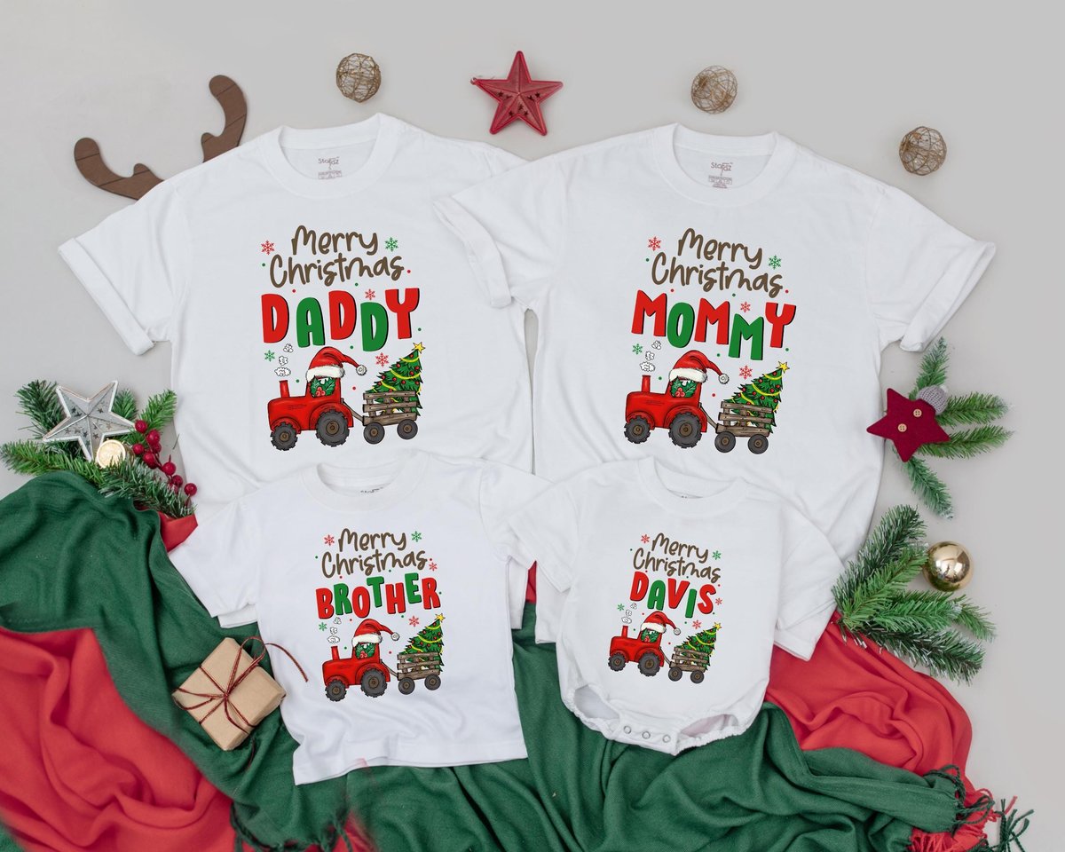 Personalized Christmas Family Shirts First Christmas Outfit Matching Family Baby Announcement Retro 182