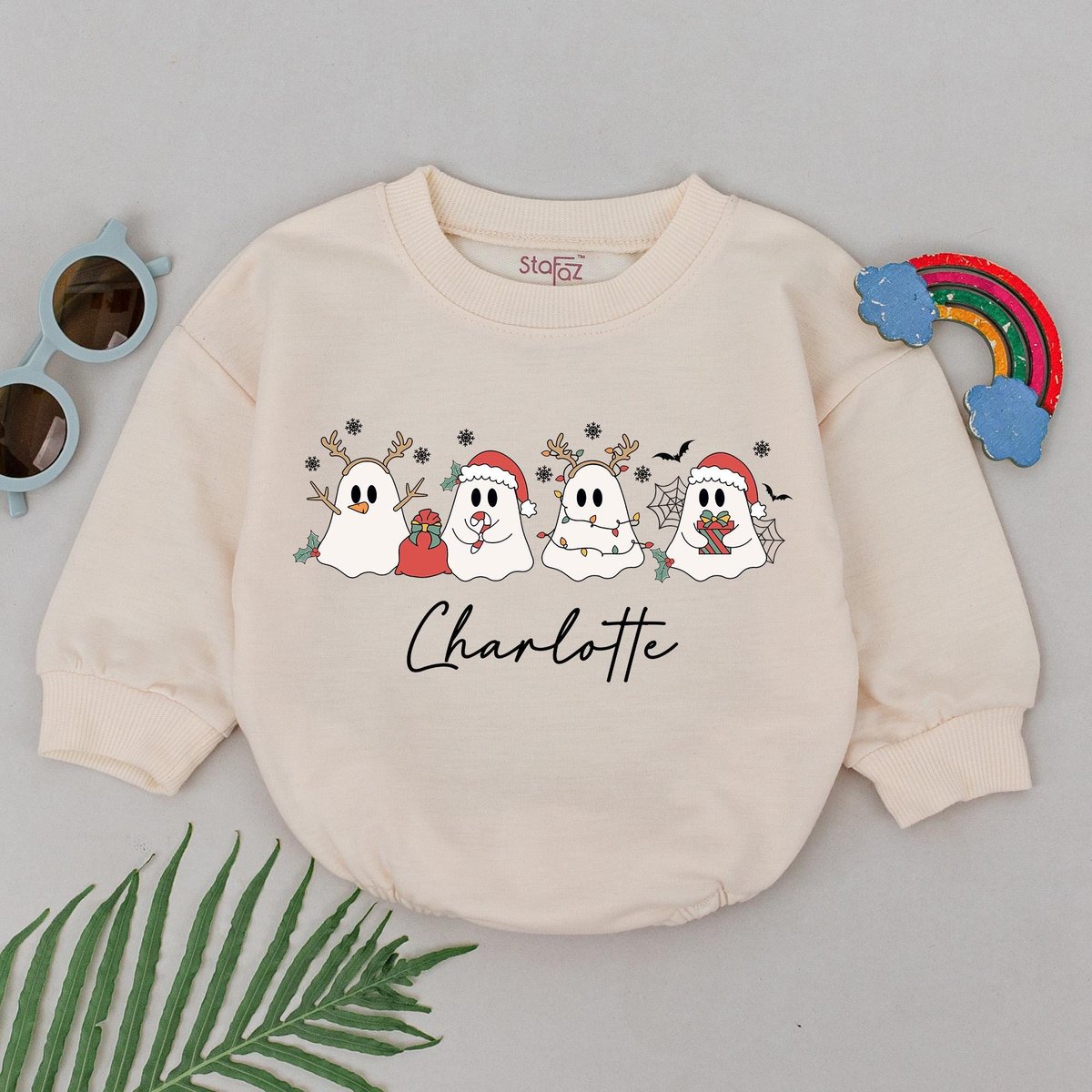 Personalized Christmas Ghost Romper Name Christmas Outfits 1st Christmas Romper New Baby Gift Baby S