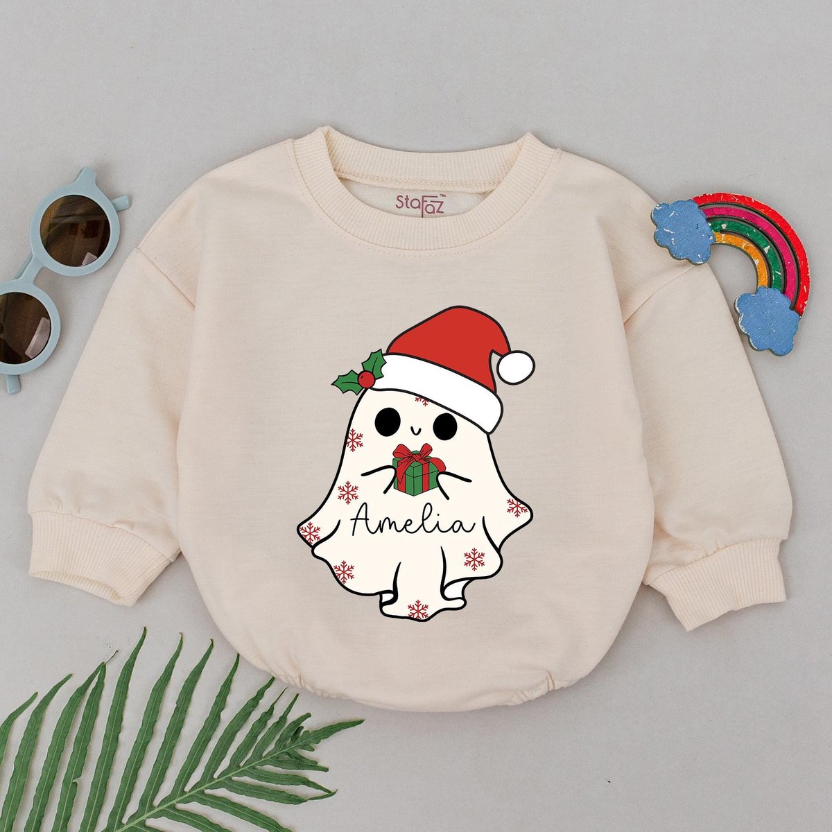 Personalized Christmas Ghost Romper 1st Christmas Romper Name Christmas Outfits New Baby Gift Baby S