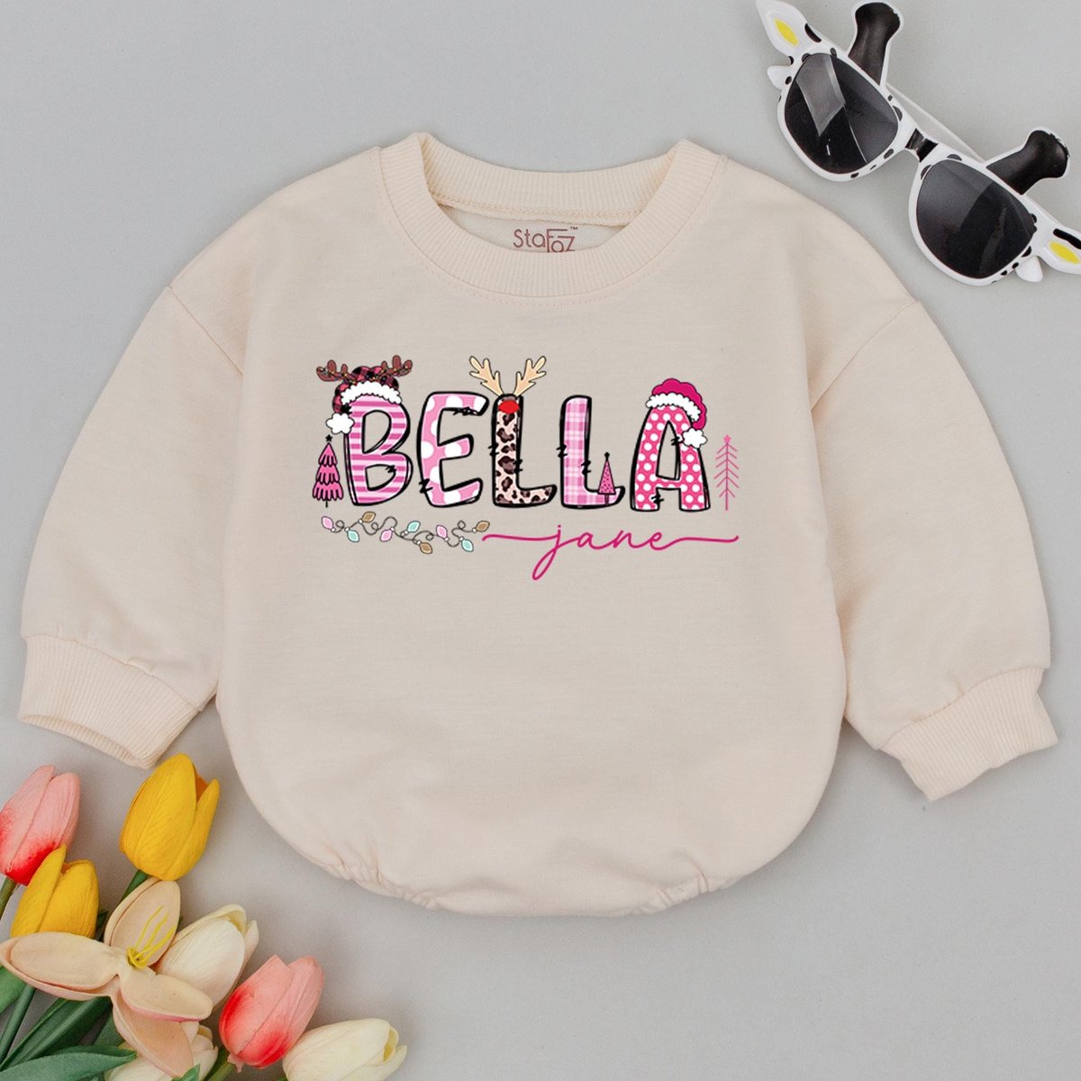 Personalized Christmas Name Bubble Romper 1st Christmas Baby Holiday Outfit Baby Shower Funny Christ 178