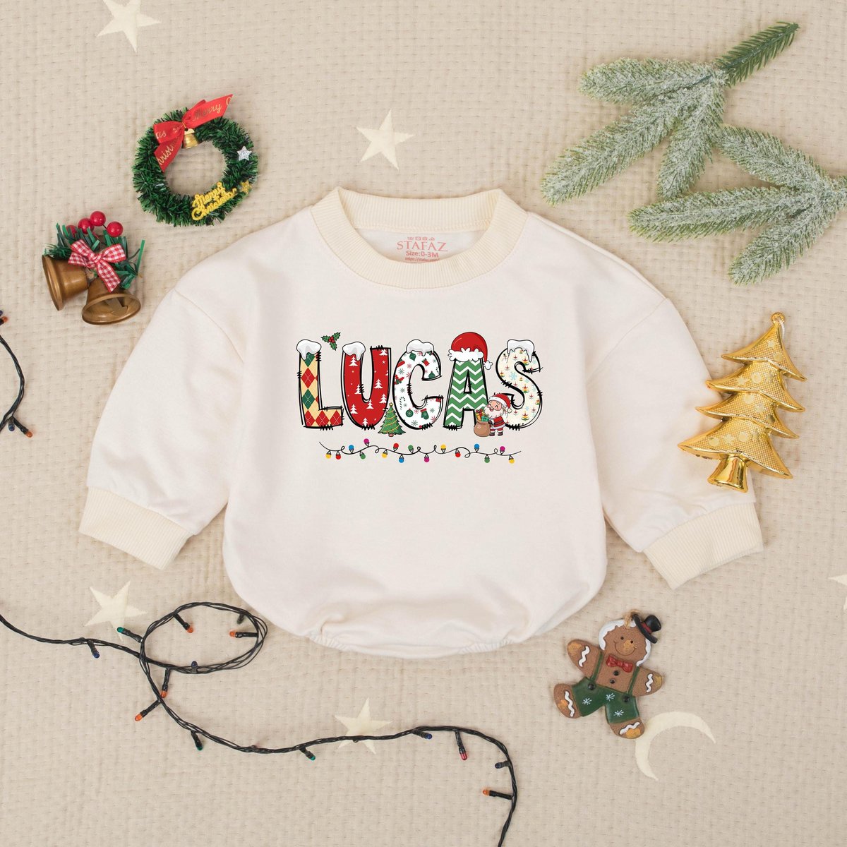 Personalized Christmas Name Bubble Romper Christmas Crew Family Baby Romper Family Christmas Outfit