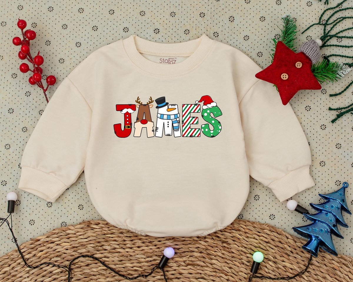 Personalized Christmas Name Shirt Kids Custom Baby Christmas Toddler Christmas Tee Santa Reindeer Ba