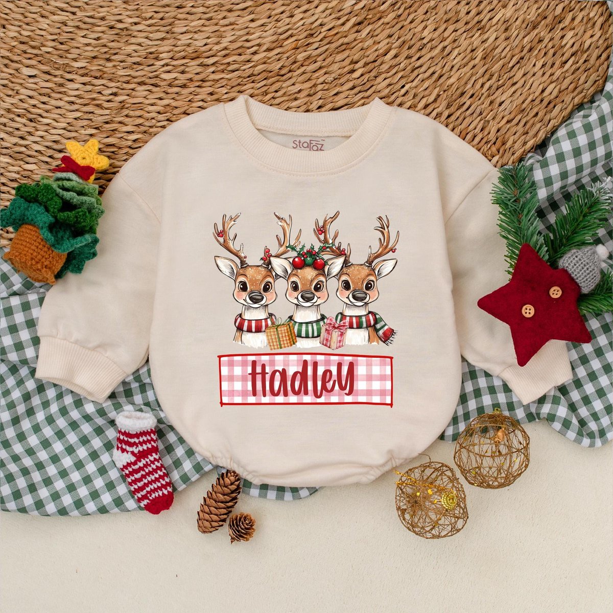 Personalized Christmas Reindeer Romper Christmas Baby Bodysuit Winter Baby Clothes First Christmas C 180