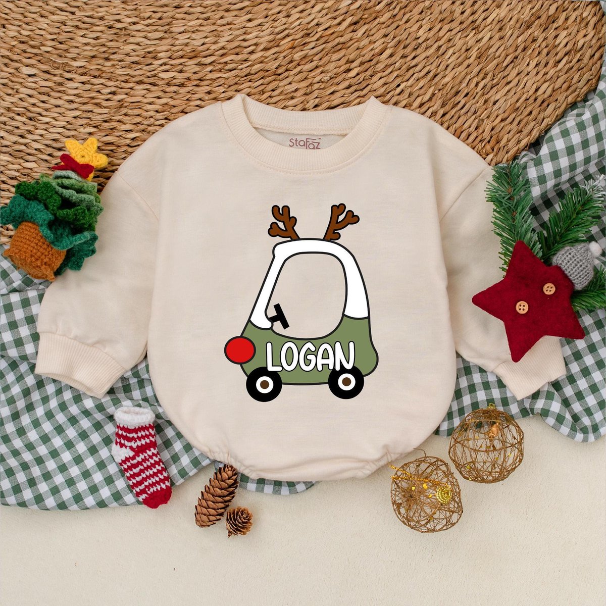 Personalized Christmas Reindeer Car Romper Boys Christmas Bodysuit Winter Baby Clothes Christmas Bab 181