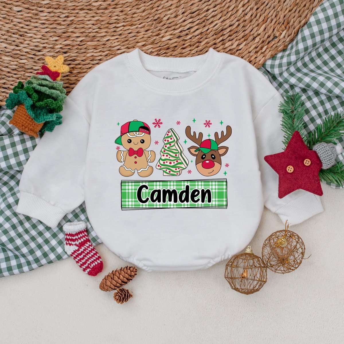 Personalized Christmas Reindeer Romper Boys Christmas Bodysuit Baby Boy Christmas Outfit Winter Baby 181