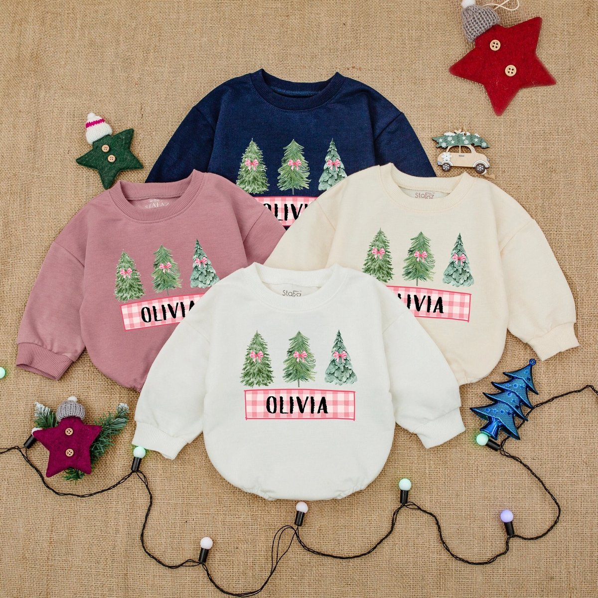 Personalized Christmas Romper Sweatshirt Holiday Baby Outfit Custom Name Baby Romper Baby Christmas 180