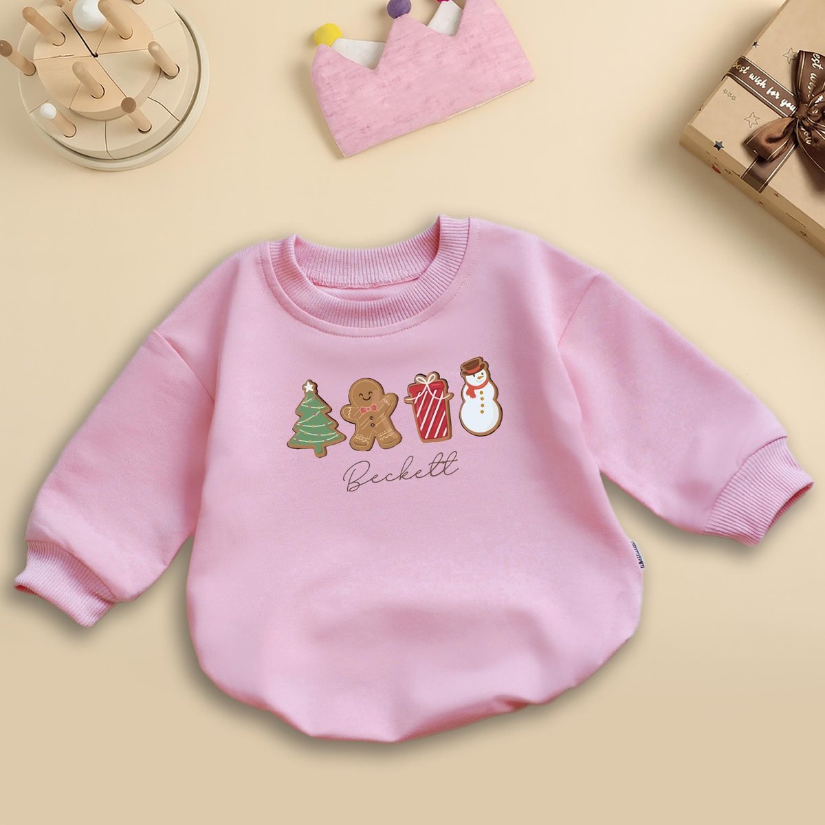 Personalized Christmas Romper Sweatshirt Cute Gingerbread and Snowman Baby Bodysuit Trendy Baby Romp 436