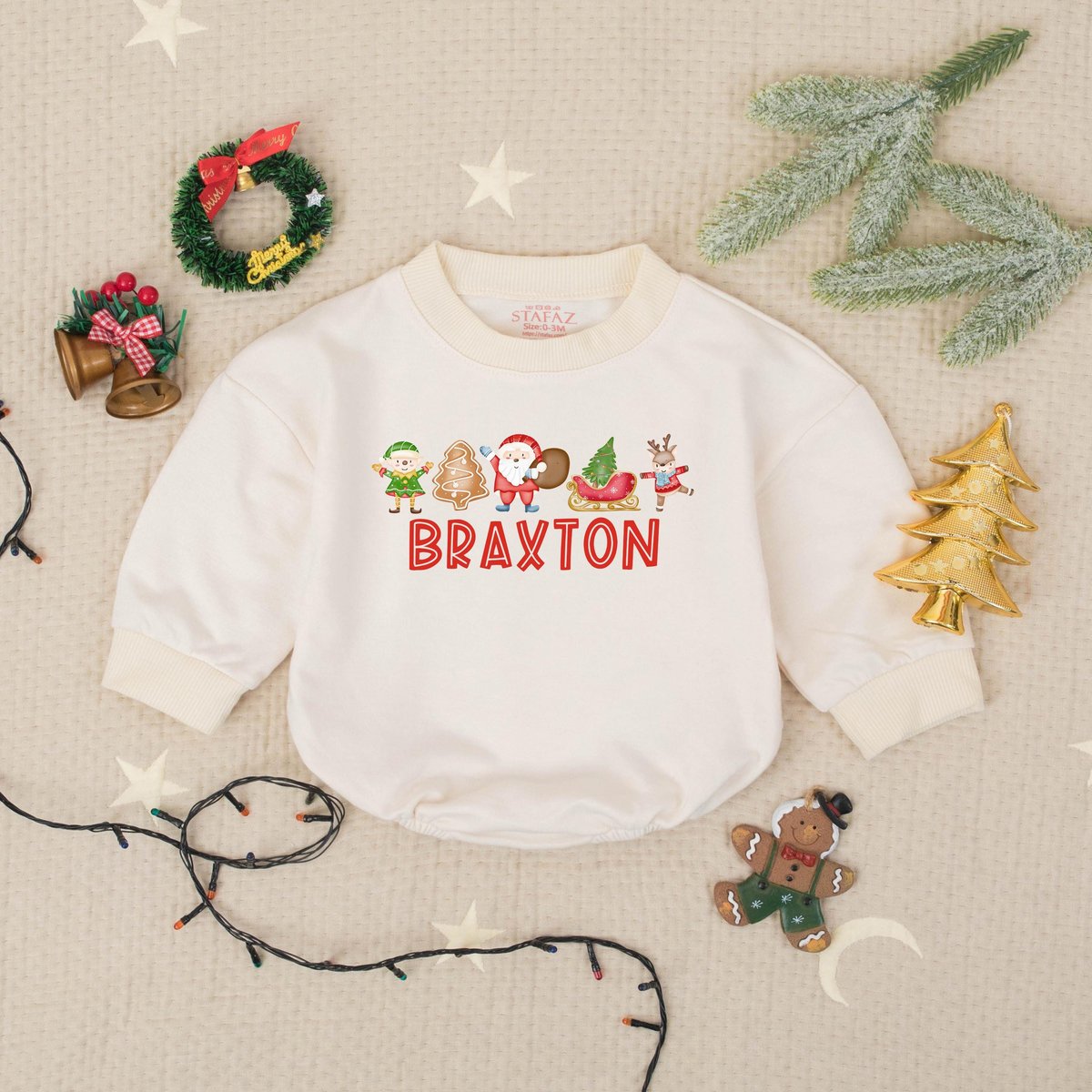 Personalized Christmas Santa Claus Bubble Romper Baby Name Christmas Bodysuit Christmas Tree Baby Sh