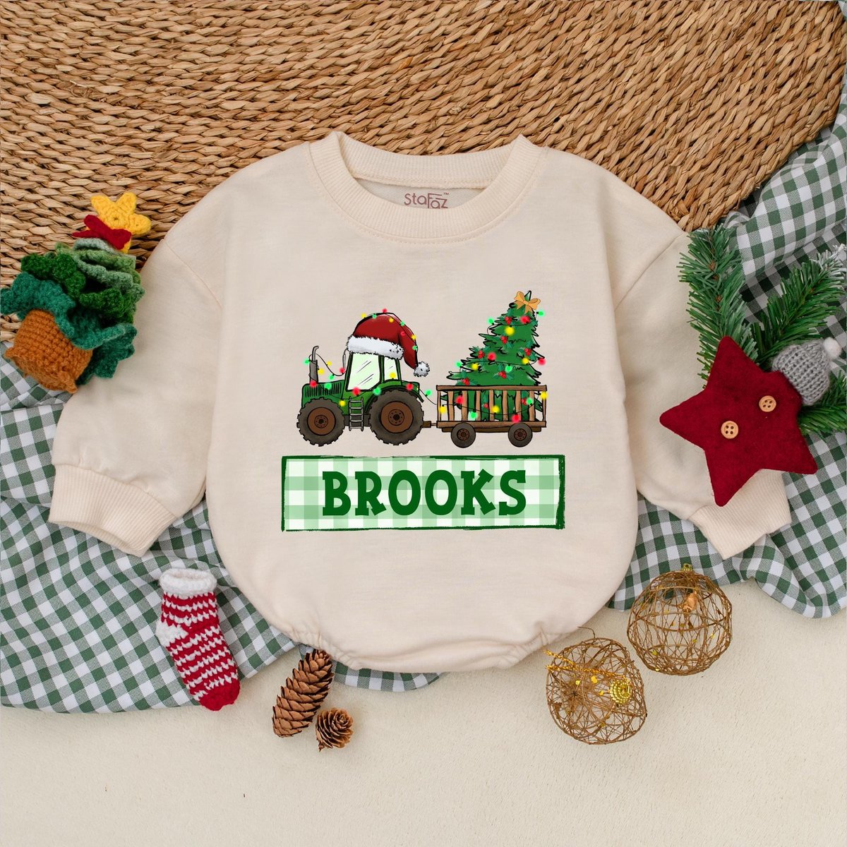 Personalized Christmas Tractor Romper Boys Christmas Bodysuit Winter Baby Clothes Christmas Baby Sho 176