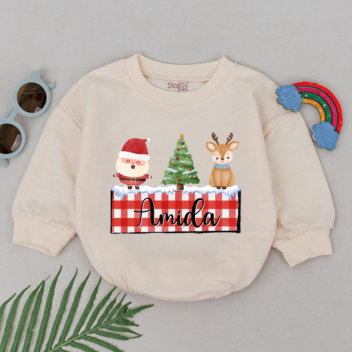 Personalized Christmas Tree Santa Romper 1st Christmas Baby Romper Baby Shower Gift Christmas Outfit