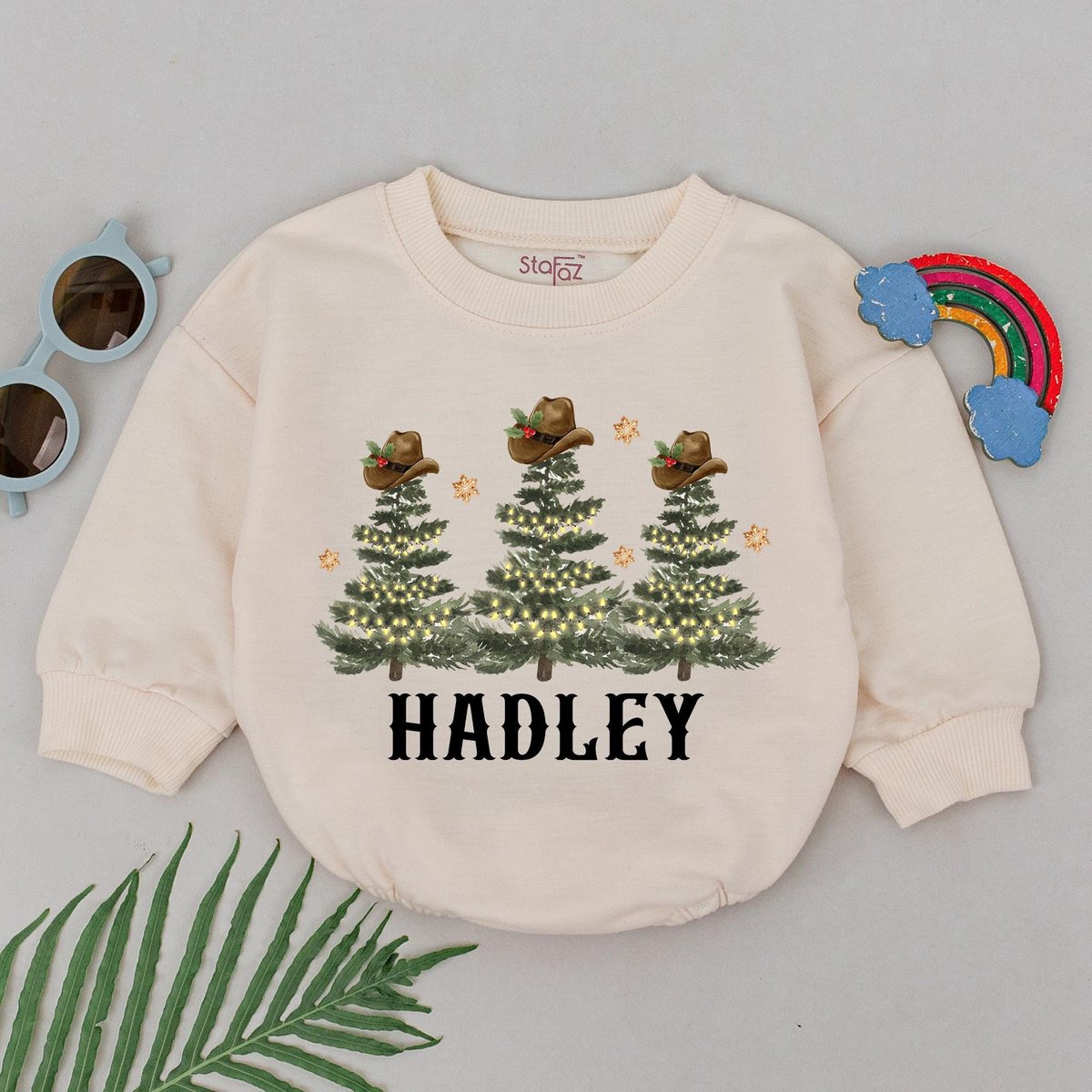 Personalized Christmas Tree Western Romper 1st Christmas Baby Romper Xmas Clothes Baby Shower Newbor
