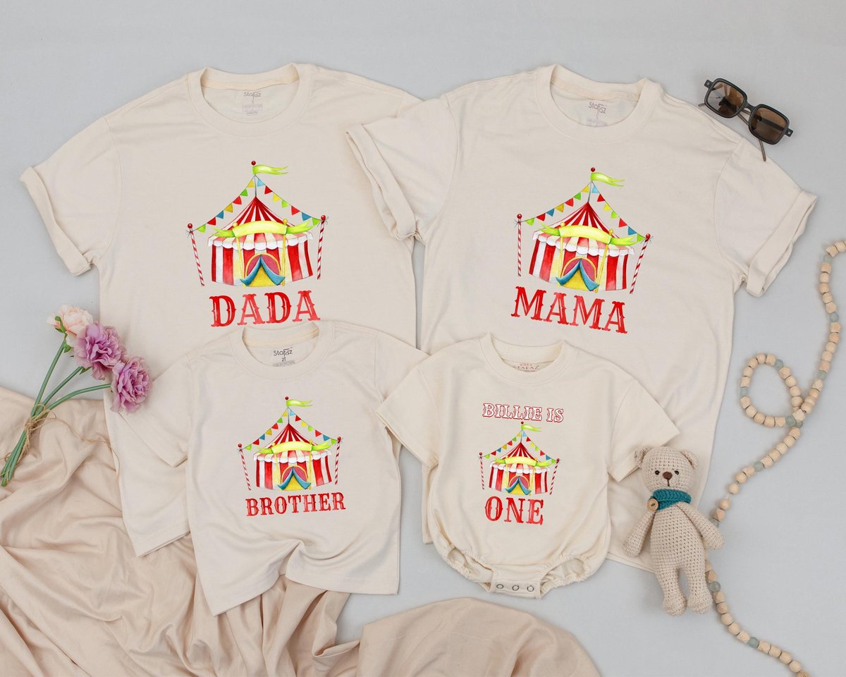 Personalized Circus Birthday Shirts Carnival Family Matching Outfits Boys 1st Birthday Baby Bodysuit 187
