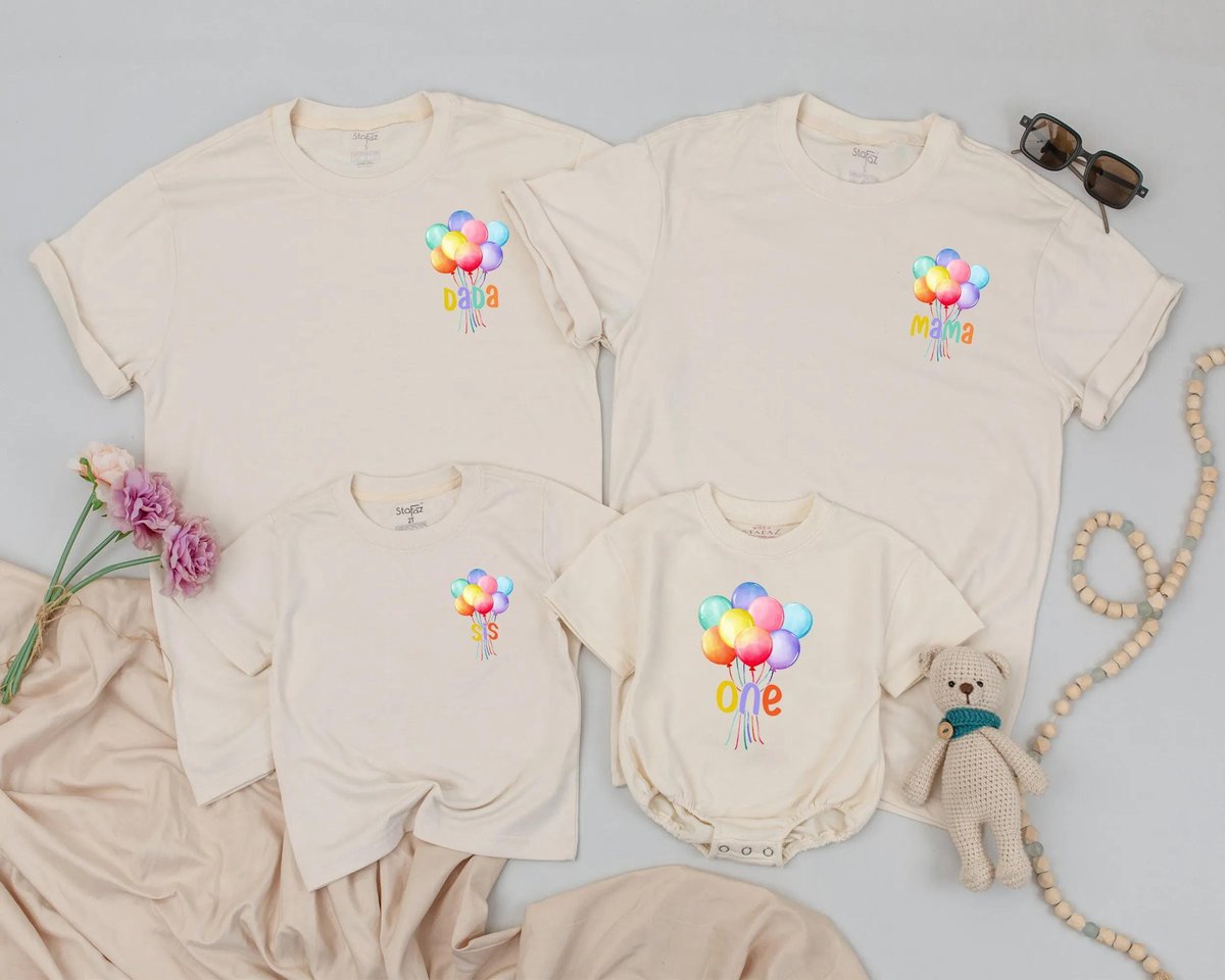 Personalized Colorful Balloon Birthday Shirt 1st Birthday Outfit Rainbow Balloons Matching Family Sh 190