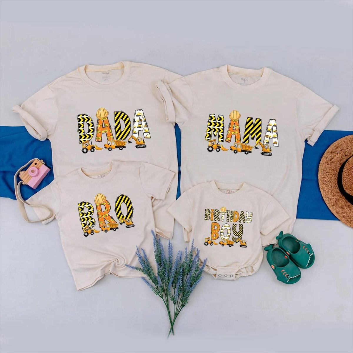 Personalized Construction Birthday Family Matching Outfits Excavator Birthday Theme Shirts Construct 430