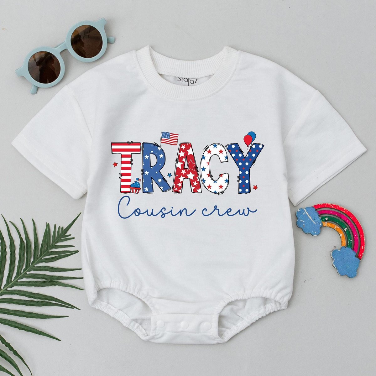 Personalized Cousin Crew Baby Romper Sibling Baby Outfit 4th of July Custom Name Bodysuit USA Patrio