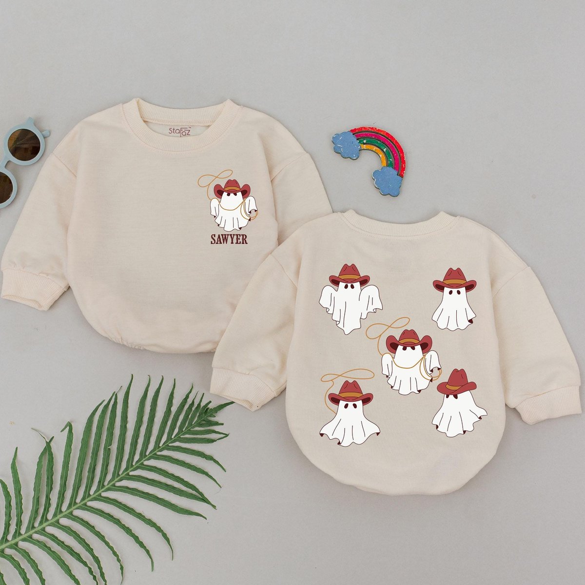 Personalized Cowboy Ghost Baby Romper Halloween Baby Romper Baby Shower Newborn for Girls Boys Cowgi