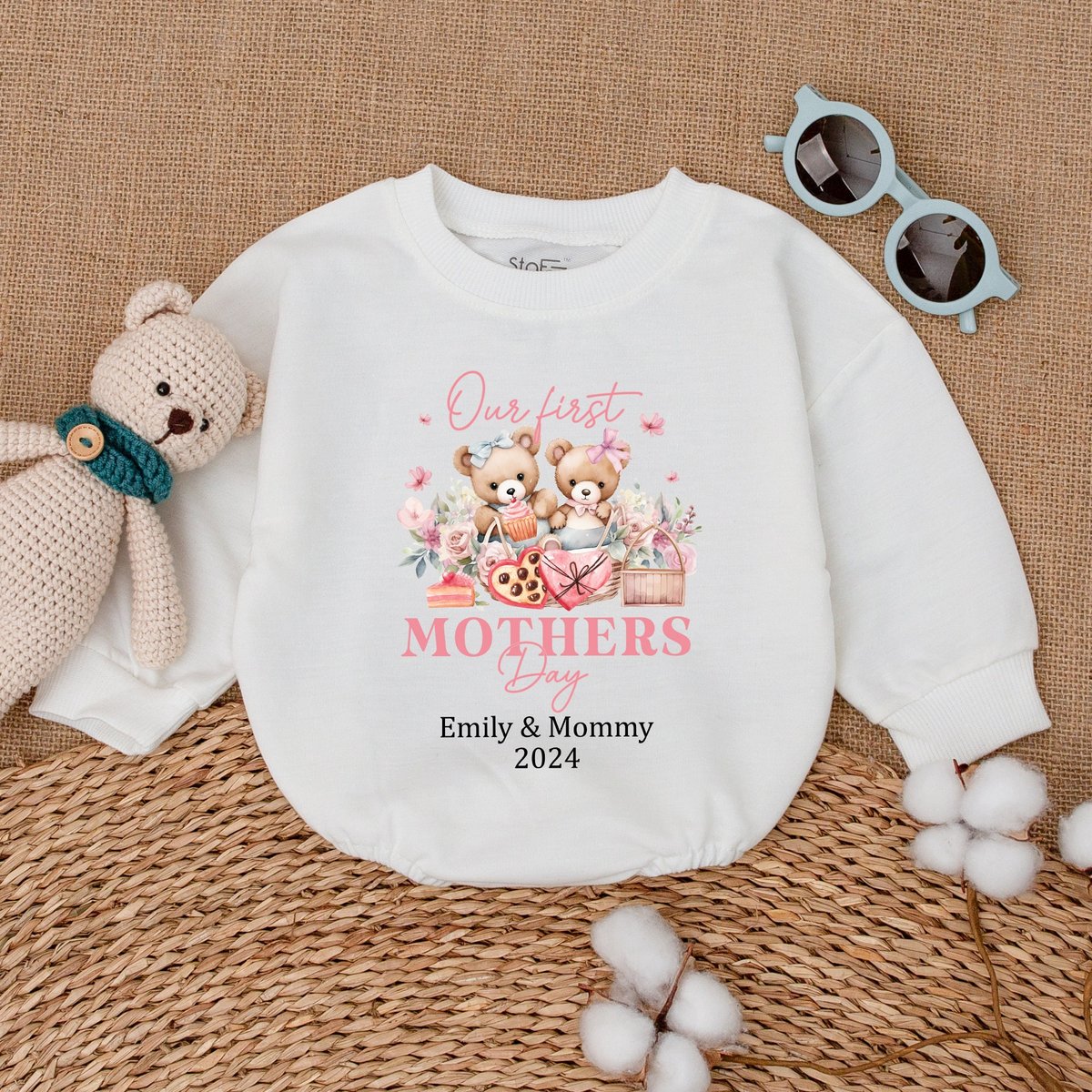Personalized Cute Bear Mothers Day Baby Romper Our First Mother's Day Bodysuit Mother's Day Gift N 170