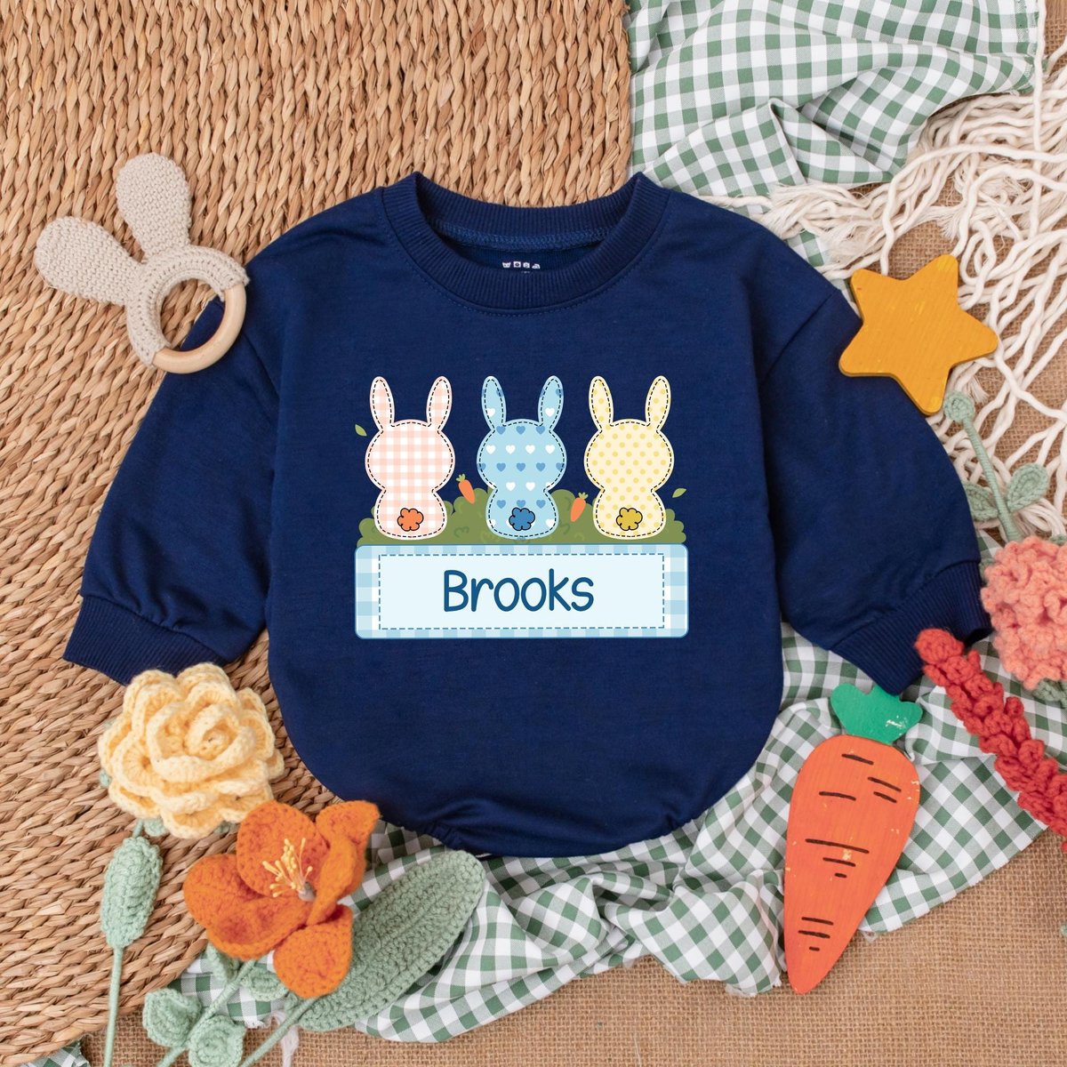 Personalized Cute Easter Bunny Romper Easter Bunny Baby Boy Bodysuit Easter Day Baby Gift My First E 182