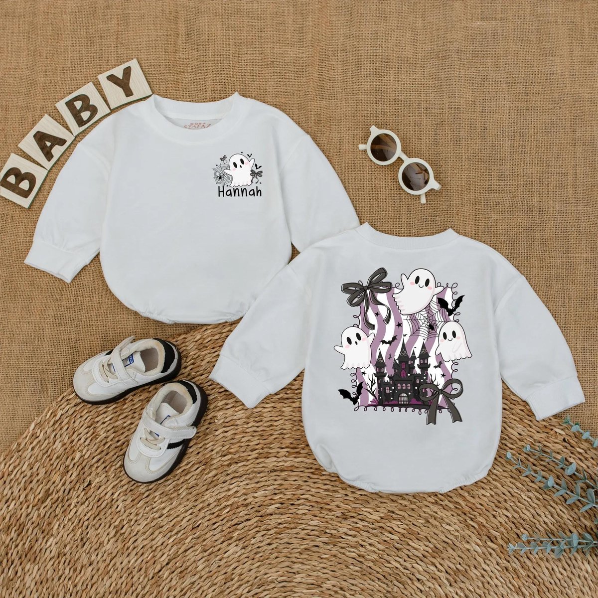 Personalized Cute Ghost Halloween Baby Romper Custom Name Baby Girl Fall Outfit My First Halloween G 432
