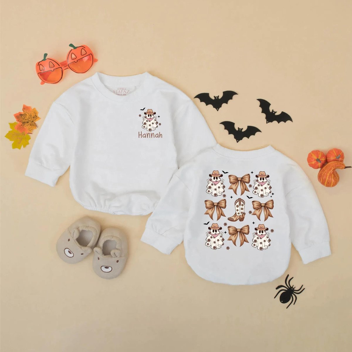 Personalized Cute Halloween Cowboy Ghost Baby Romper Western Halloween Bodysuit My First Halloween O 432