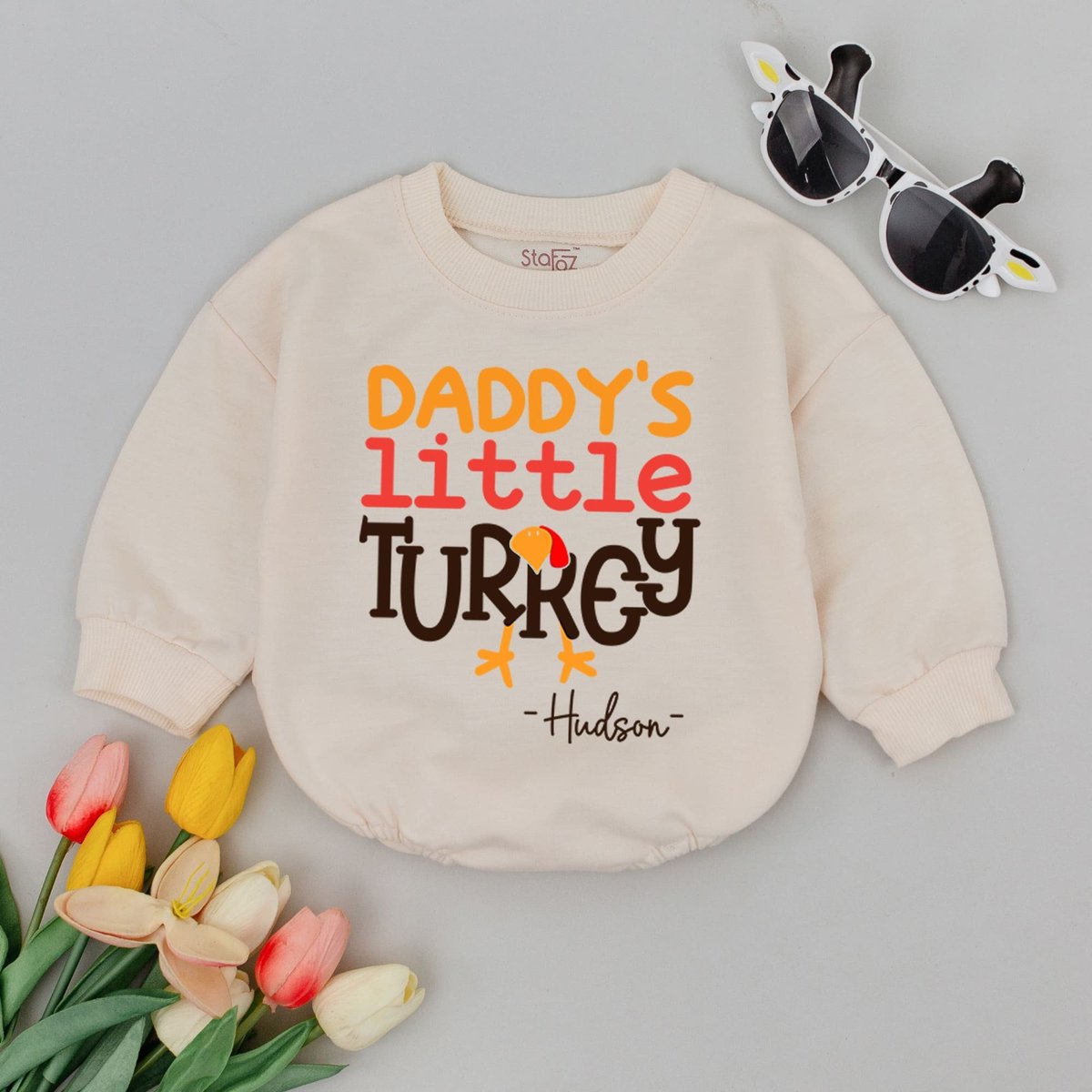 Personalized Daddy's little turkey Thanksgiving Baby Romper Turkey Kids Clothes Funny Thanksgiving 172