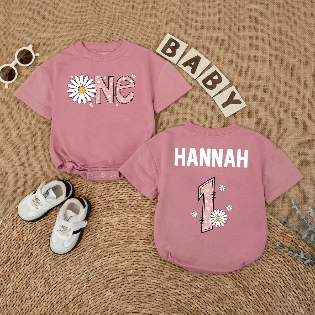 Personalized Daisy 1st Birthday Romper Wildflower Wild ONE Baby Bodysuit Romper for Baby Girl Baby G 430
