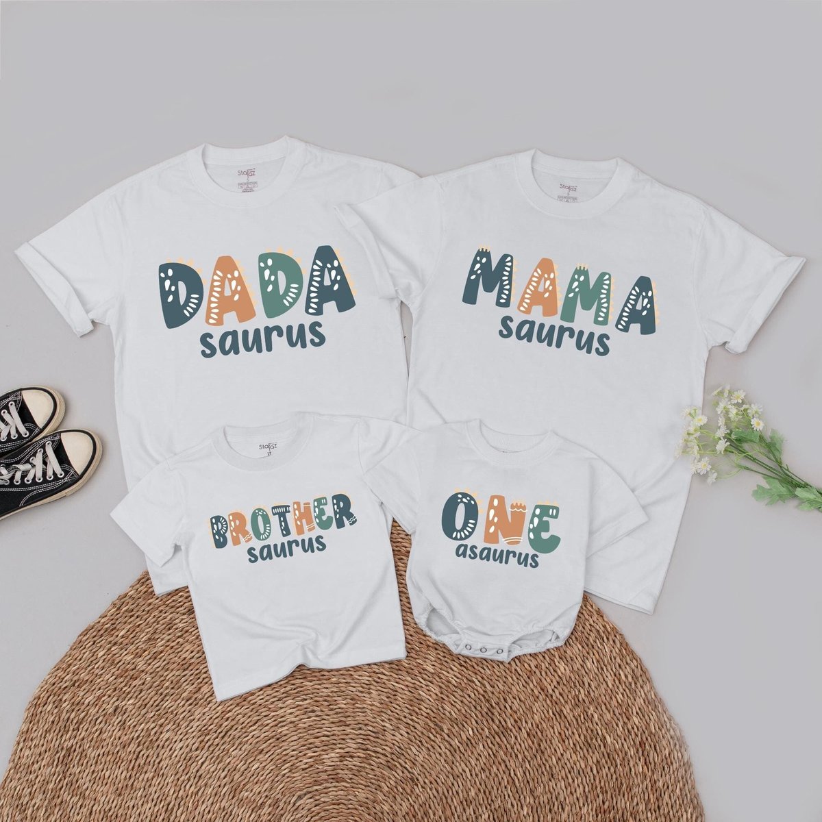 Personalized Dinosaur Birthday Family T-Shirt One-A-Saurus 1st Birthday 1st Birthday Boy Mommy and M