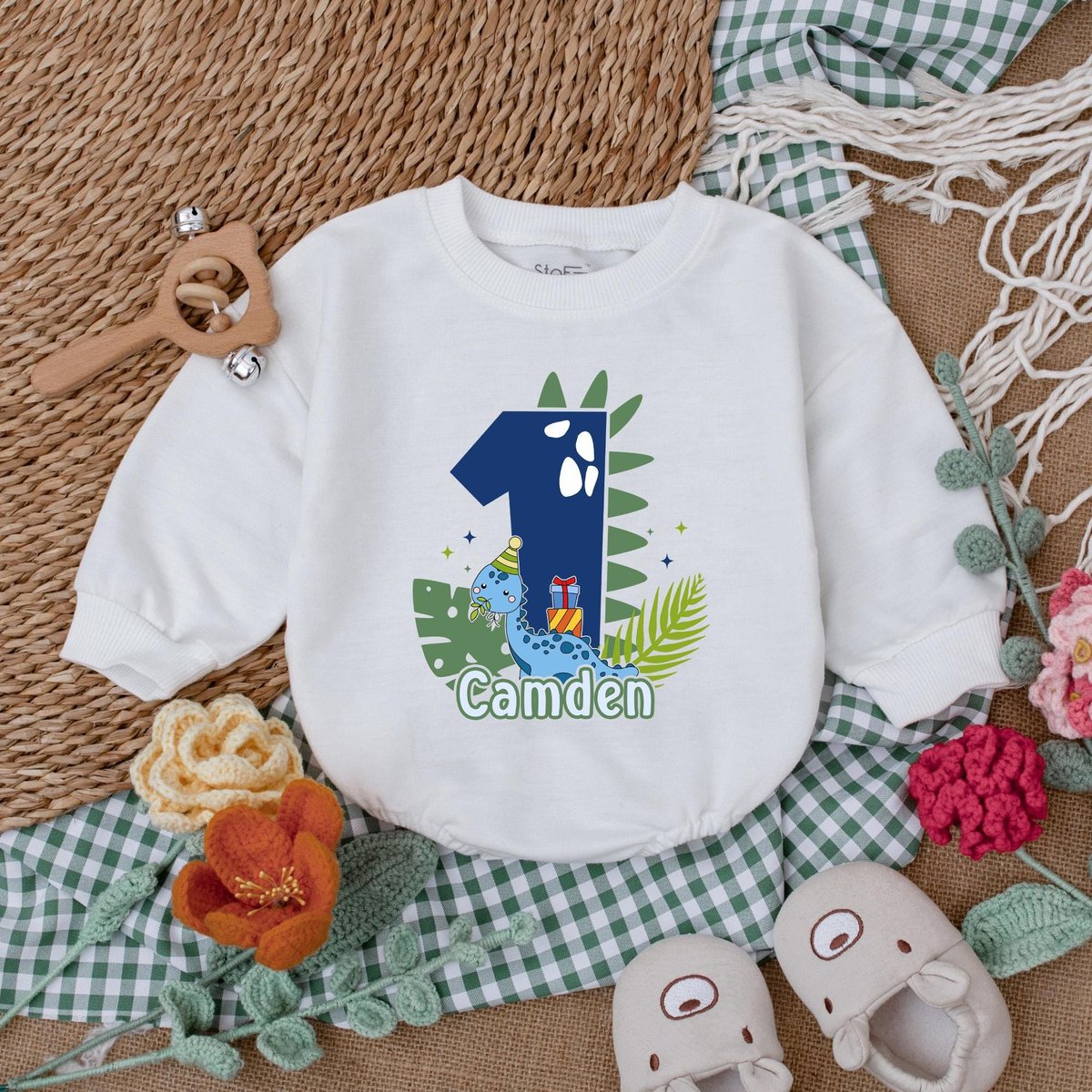 Personalized Dinosaur Birthday Romper One A Saurus Baby Bodysuit Boys First Birthday Outfit Baby Boy 187