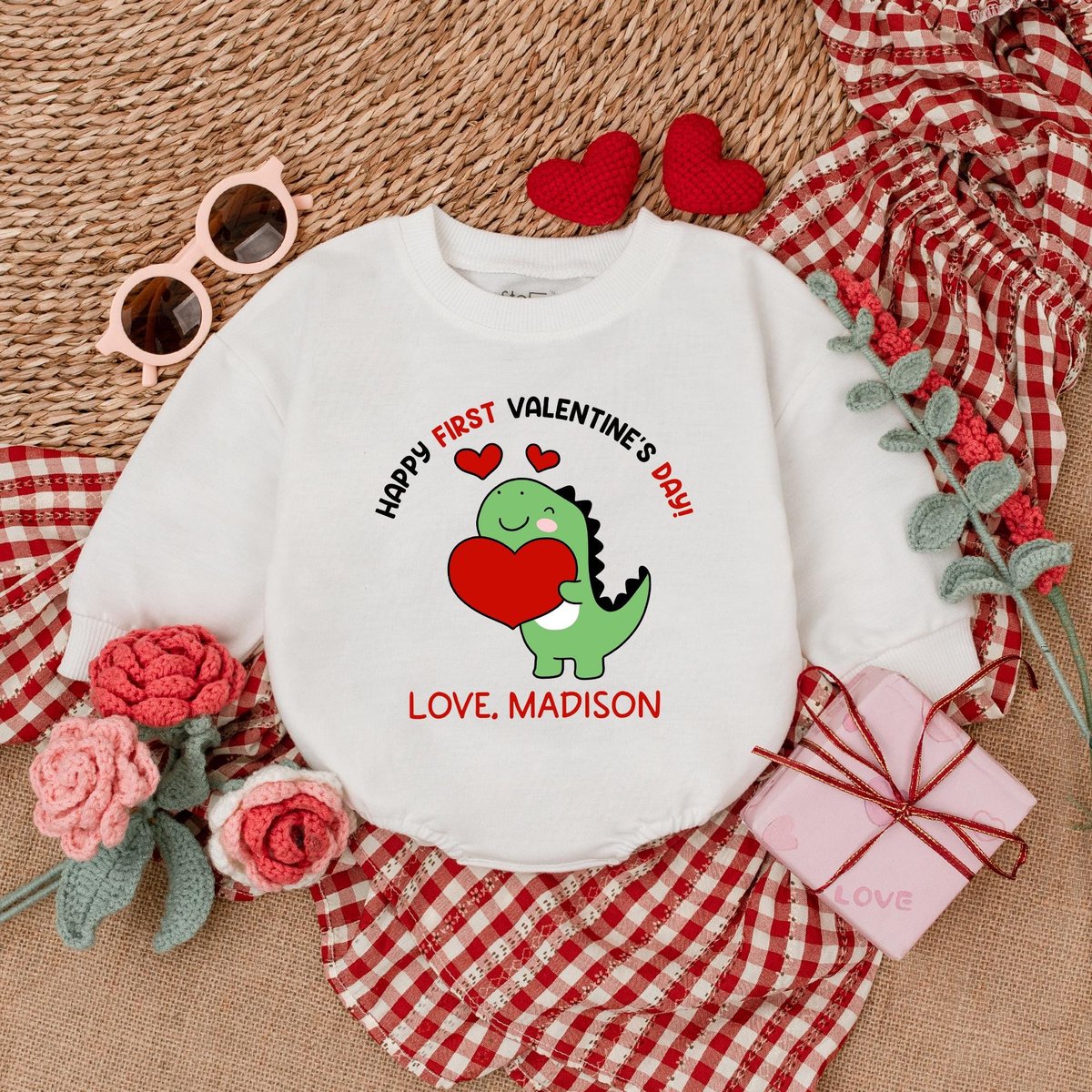 Personalized Dinosaur Valentine Baby Romper Baby Valentine Bodysuit Happy First Valentines My 1st Va 184
