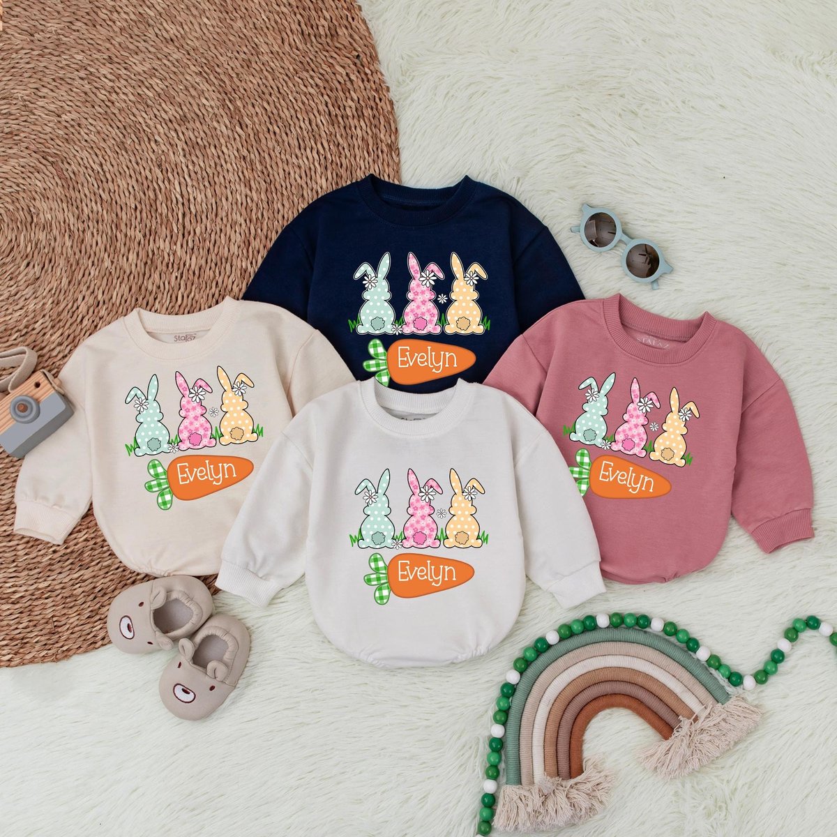 Personalized Easter Bunny Bubble Romper Girls Easter SweatshirtBaby RomperRomper Baby GirlBaby Showe 184