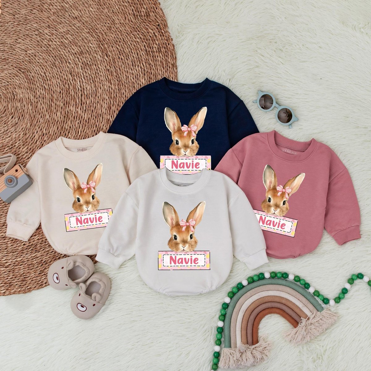 Personalized Easter Bunny Girl Bubble Romper Girls Easter Baby Bodysuit Romper Baby GirlBaby Shower 186