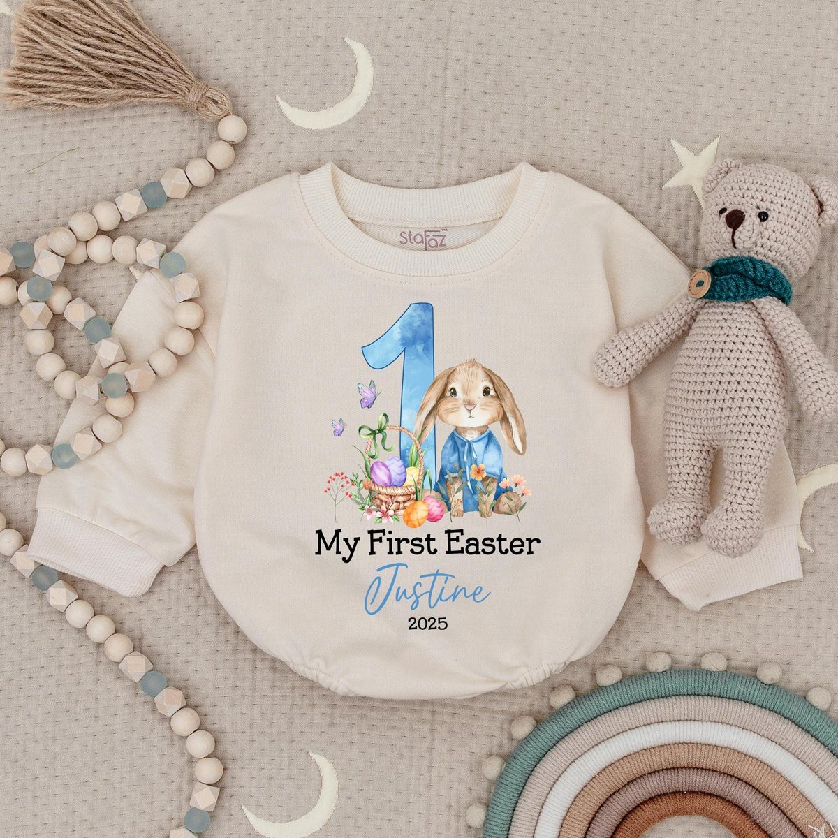 Personalized Easter Bunny Name Baby Romper My First Easter Baby Romper Personalized 1st Easter Baby