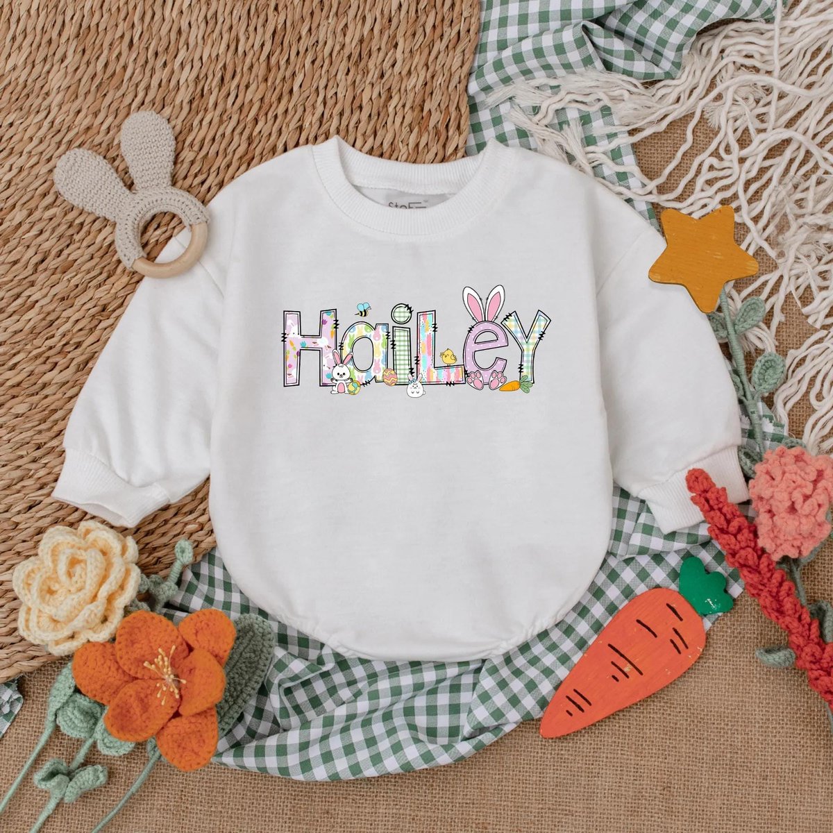 Personalized Easter Girls Romper Custom Easter Baby Girl Bodysuit Easter Day Gift First Easter Outfi 187