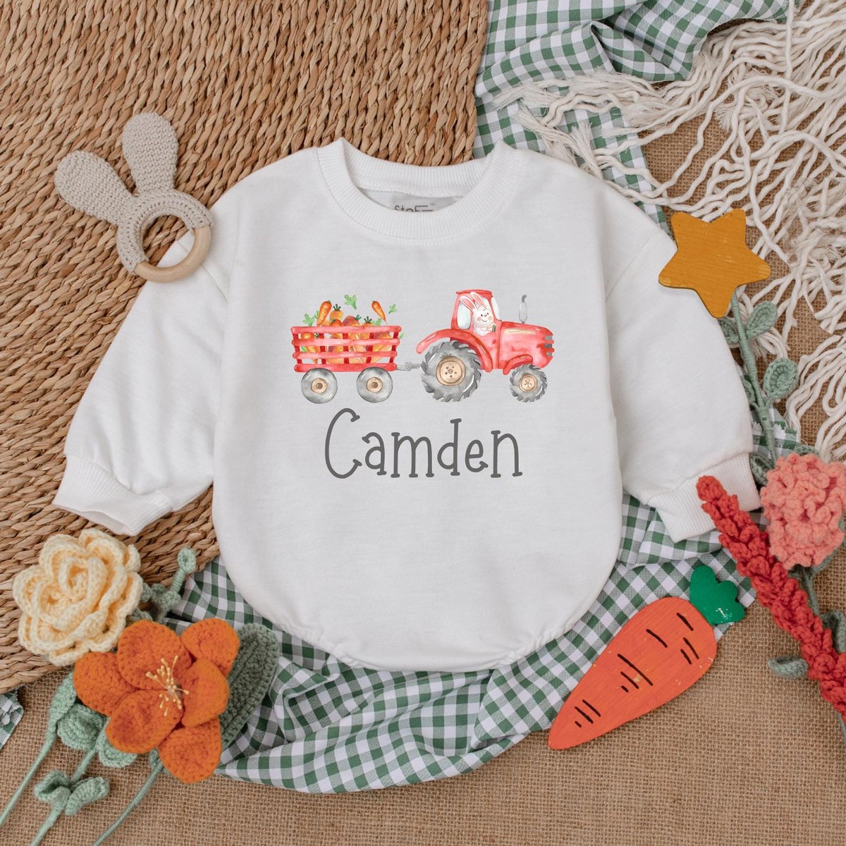 Personalized Easter Tractor Baby Boys Romper Farmer Easter Bunny Bodysuit Easter Day Baby Gift My Fi 182