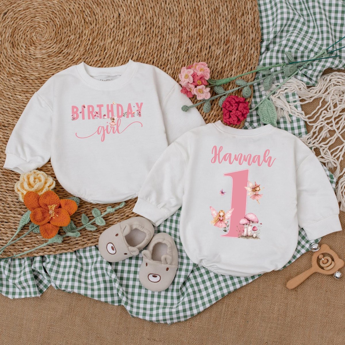 Personalized Fairy First Birthday Romper One Little Fairy Bodysuit Pink Fairy First Birthday Outfit 187