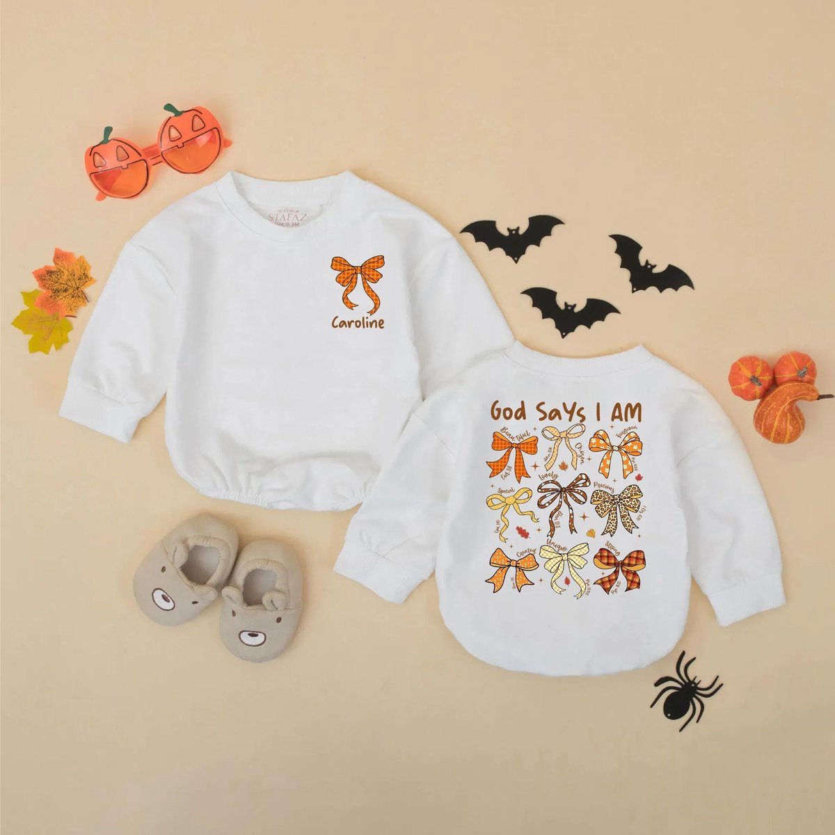 Personalized Fall God Says I Am Baby Romper Religious Sweatshirt for Kids Baby Girl Clothes Christia 435