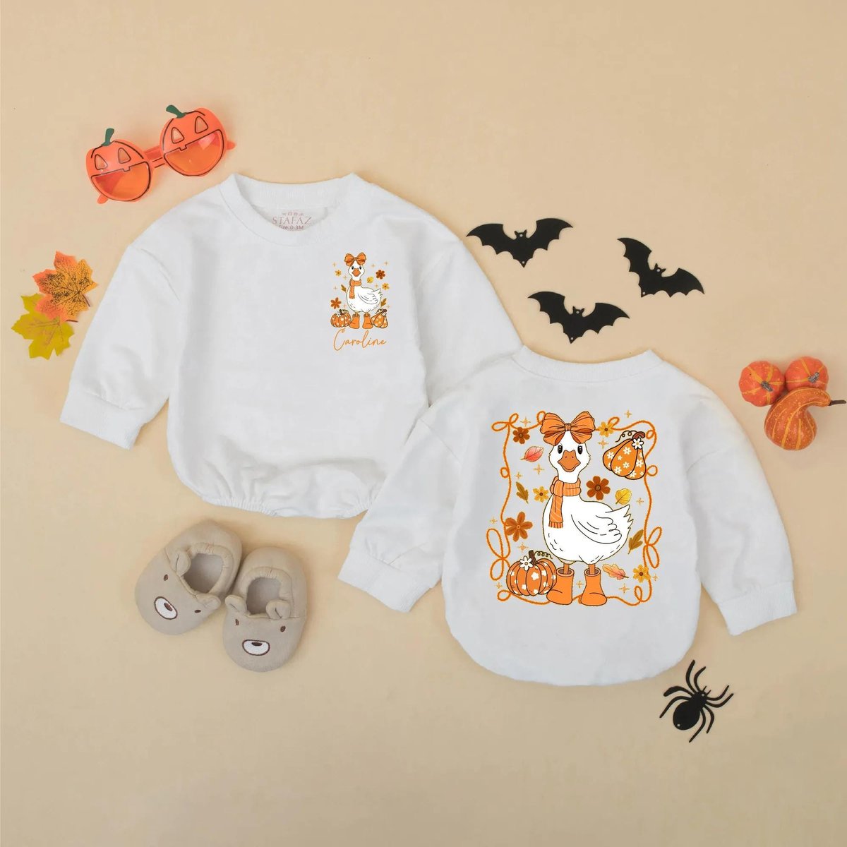 Personalized Fall Goose Baby Romper Girly Autumn Baby Bodysuit Funny Thanksgiving Sweatshirt Fall Ba 434