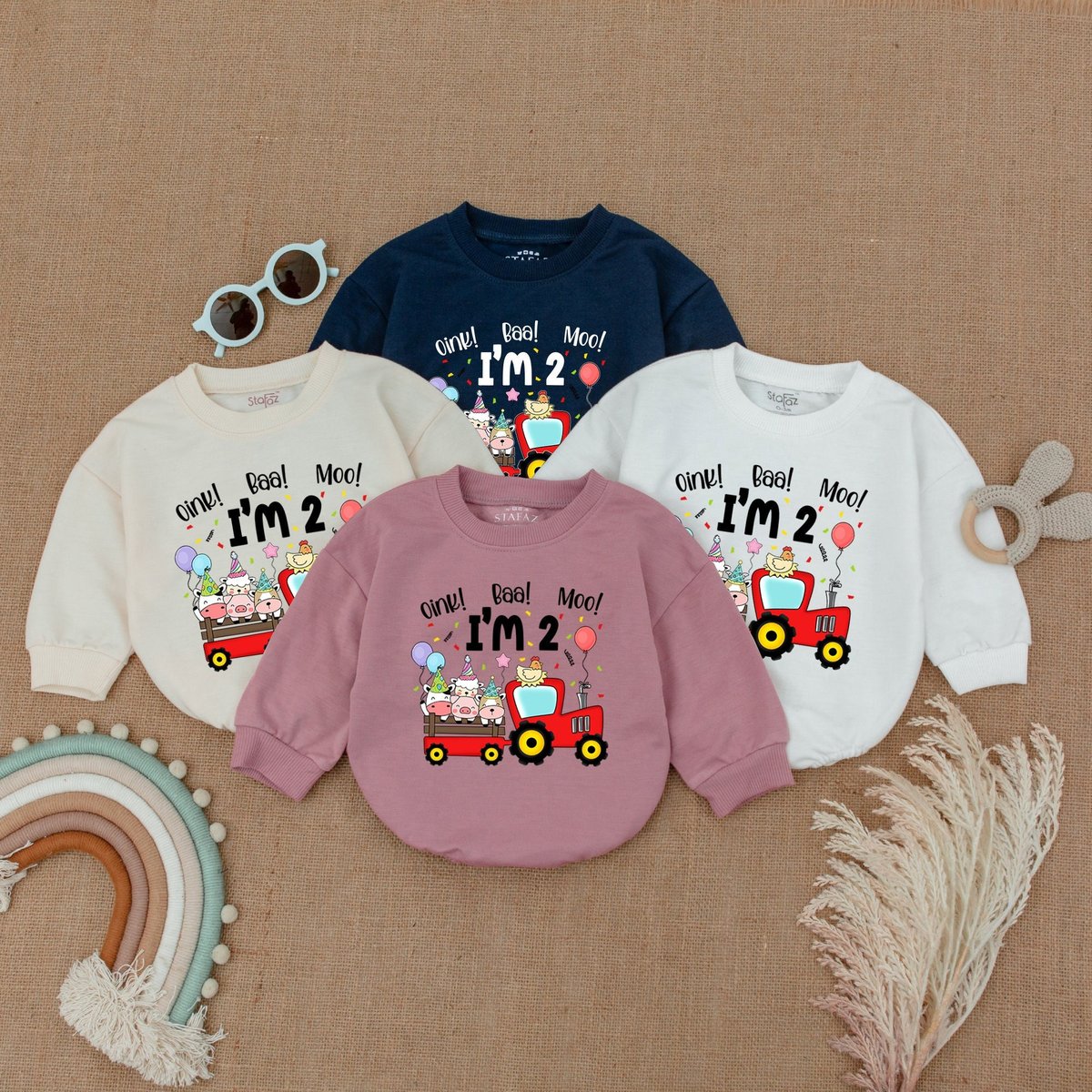 Personalized Farm Animal Second Birthday Romper Farm Theme 2nd Birthday Bubble Romper Cow 2nd Birthd 178