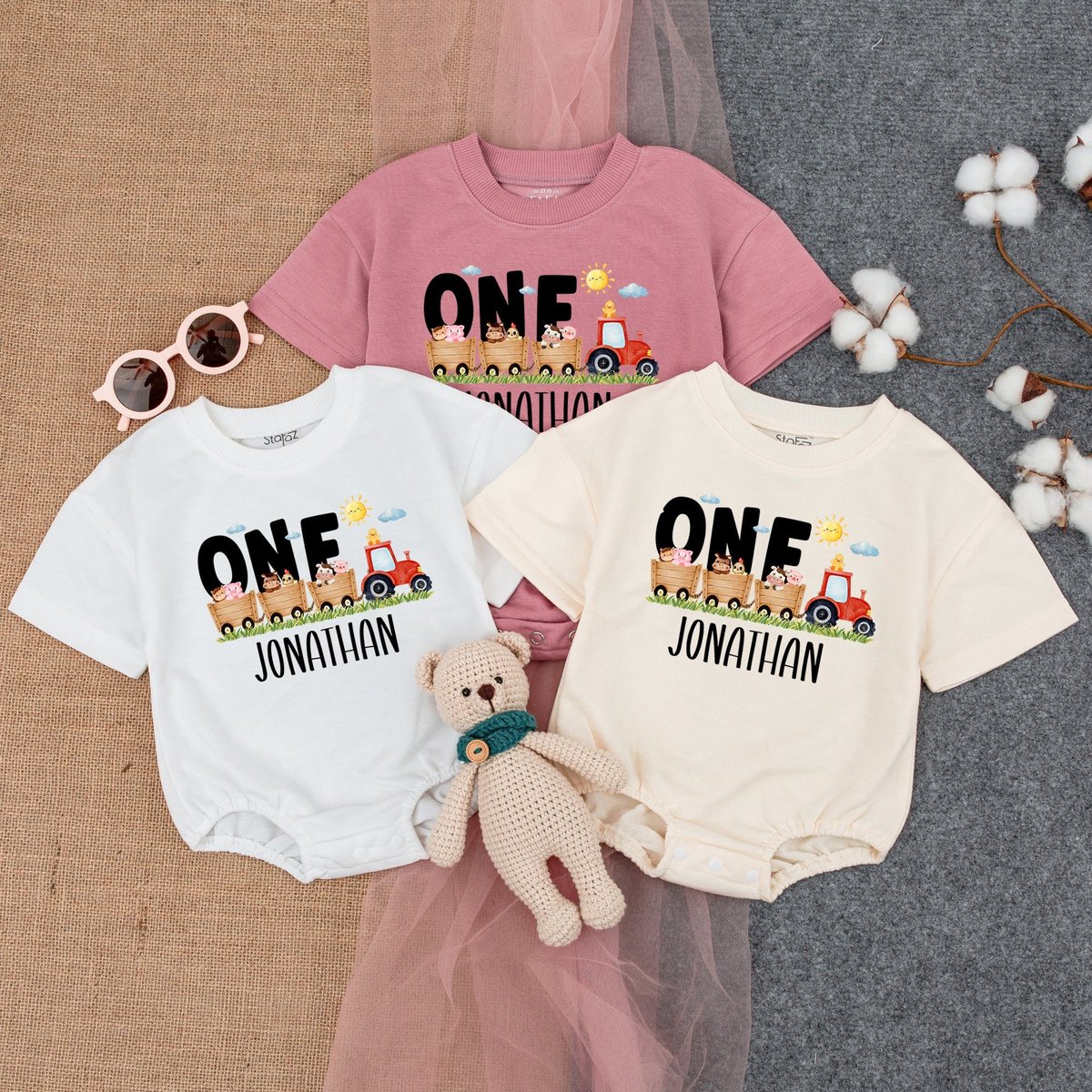 Personalized Farm Birthday Baby Bodysuit Birthday Boy Romper First Birthday Outfit Romper Boy Birthd 177