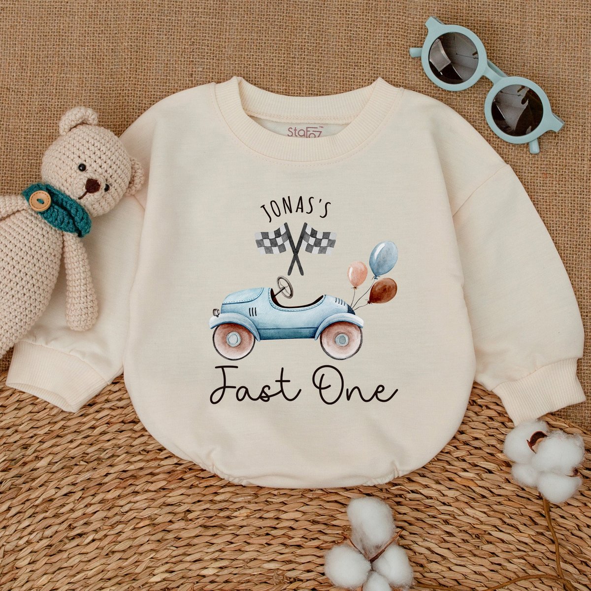 Personalized Fast One Birthday Romper Checkered Flag Birthday Bodysuit Race Car 1st Birthday First B 170