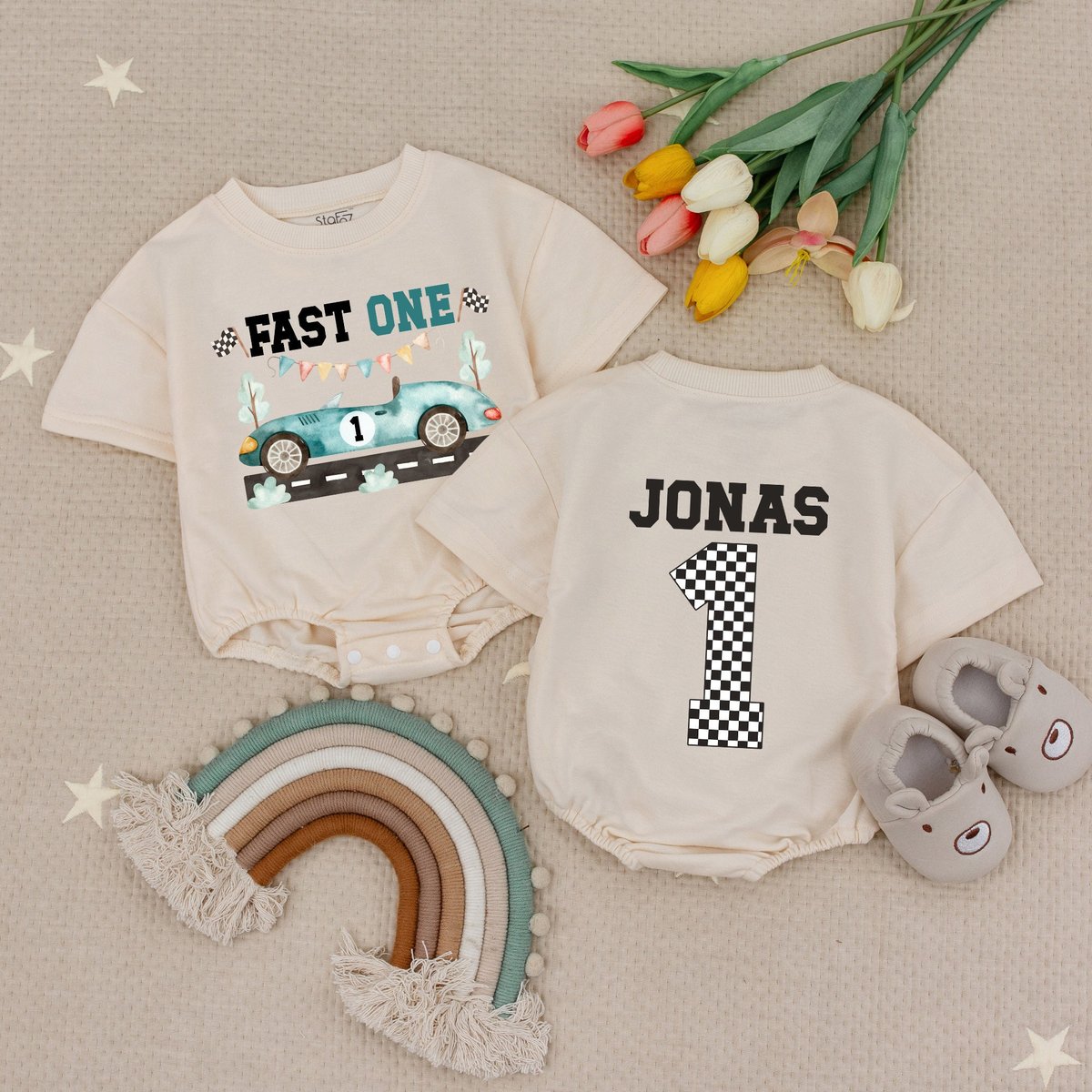 Personalized Fast One Year Old Birthday Romper Race Car Birthday Racing FirstFast One Birthday Outfi
