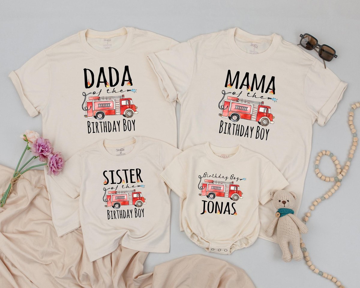 Personalized Fire Truck Birthday Shirt Boys Firetruck Themed Birthday Gift Age Celebration Birthday 185