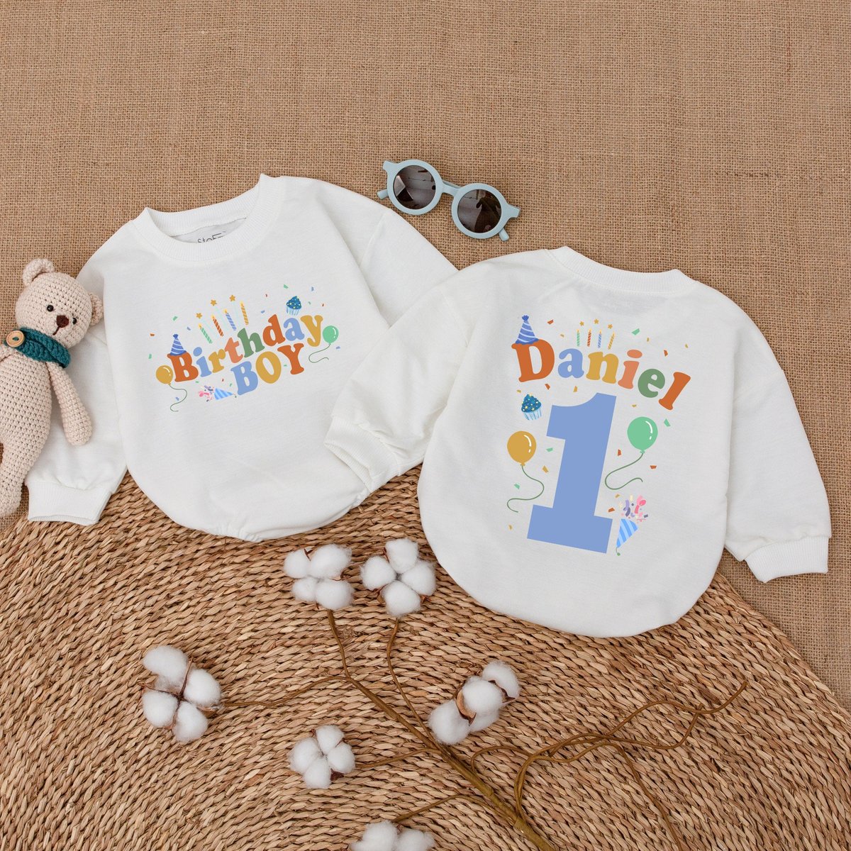 Personalized First Birthday Boy Romper Baby Boy First Birthday Bodysuit Balloons Birthday Outfit New 169