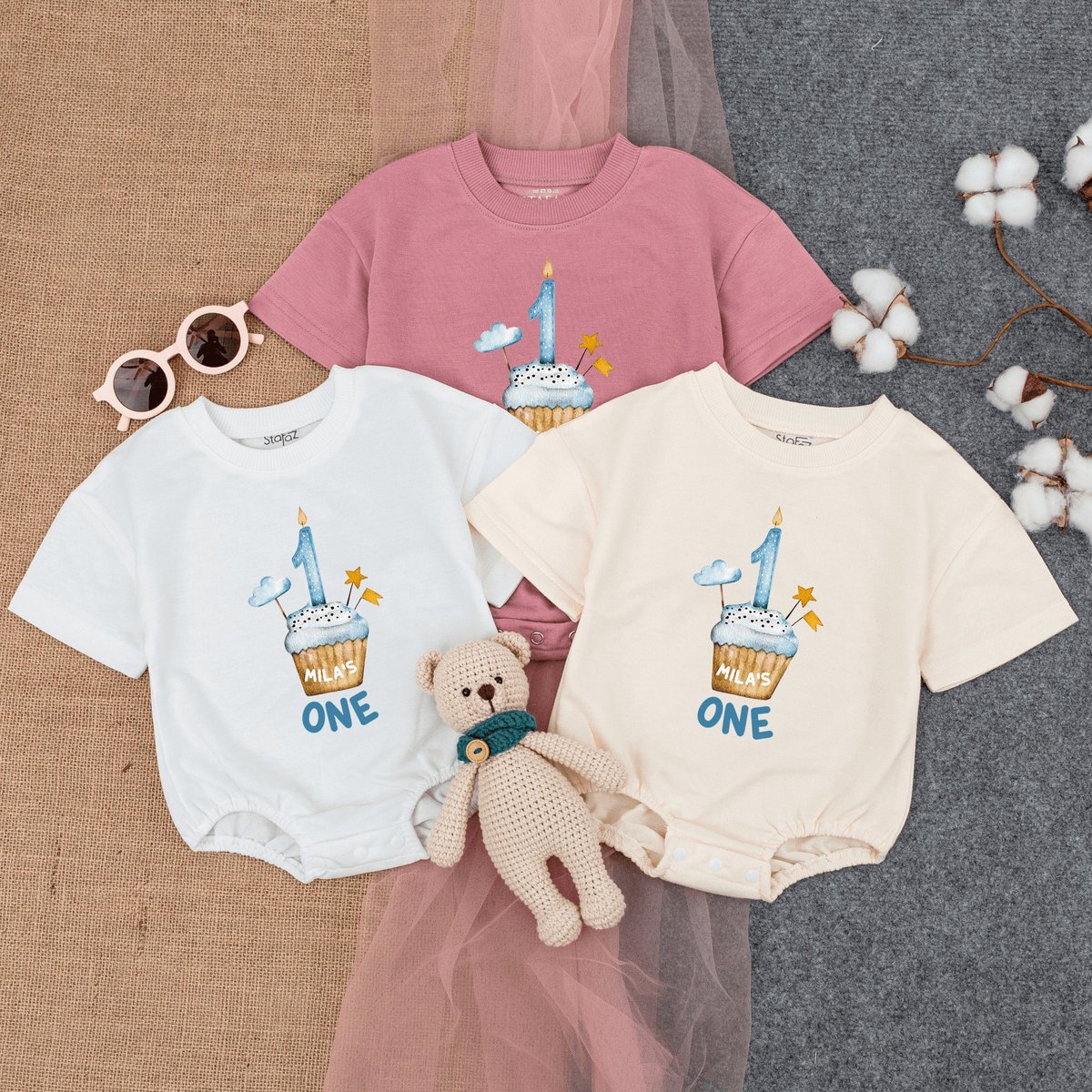 Personalized First Birthday Romper Short Sleeve First Birthday Outfit Cupcake Birthday Shirt Cupca 169